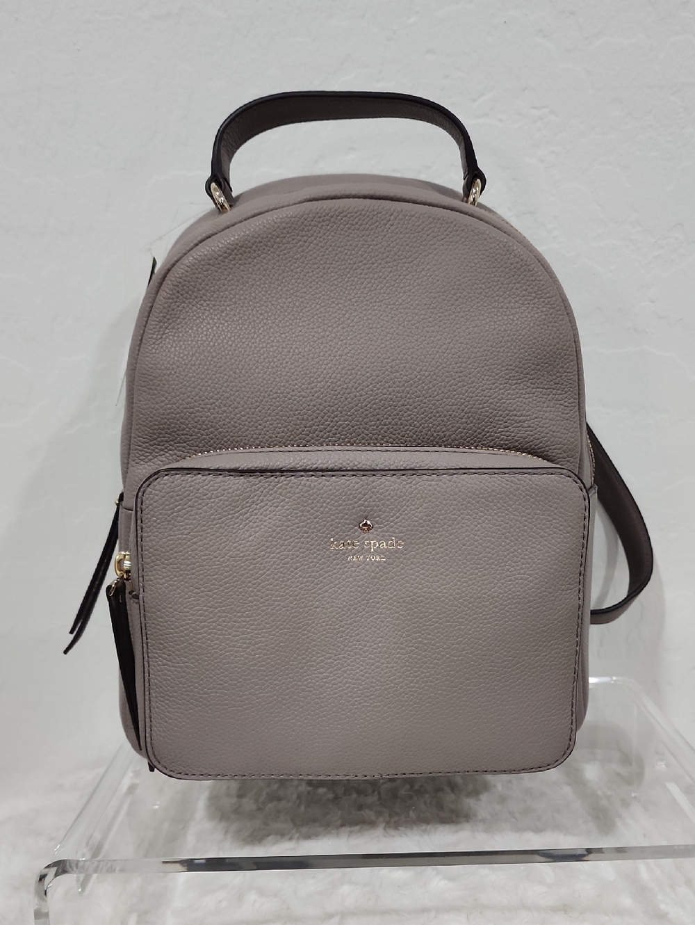 NWT Kate Spade Mini Nicole Pebbled Leather Taupe Mini Backpack with Handle